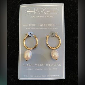 Charged Jewelry with a story, Pearl Huggie Hoops NWT